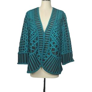 Chico's Travelers Green Black Textured Sheer Jacket 16/18P
